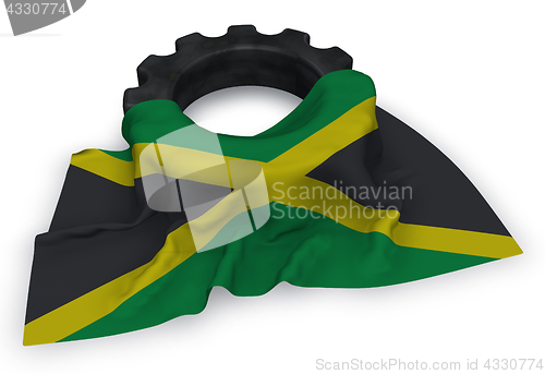 Image of gear wheel and flag of jamaica - 3d rendering