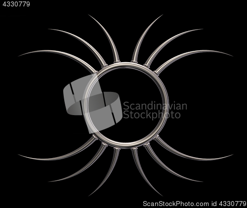 Image of metal ring with prickles on black background - 3d illustration