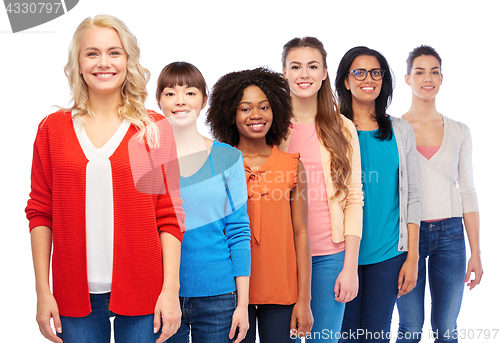 Image of international group of happy smiling women