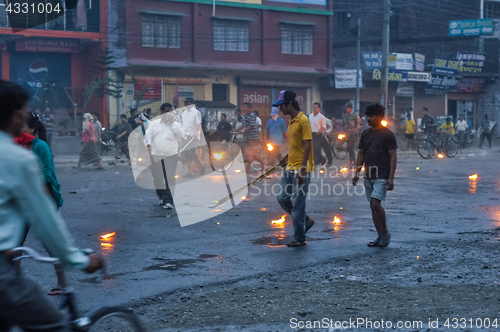 Image of Burning lights of strike in Nepal