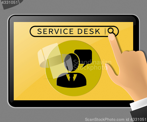 Image of Service Desk Tablet Represents Support Assistance 3d Illustratio