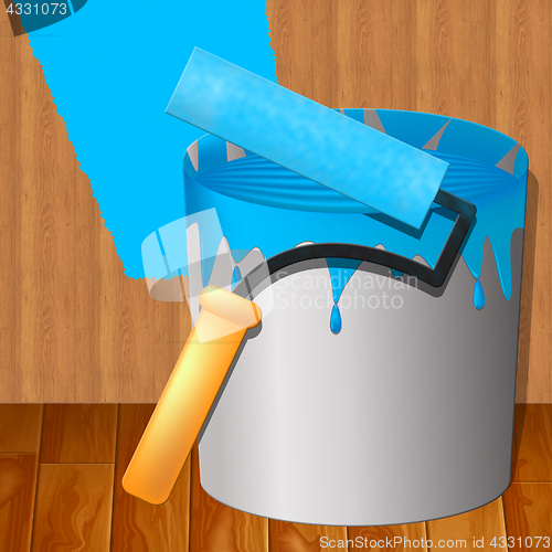 Image of Blue Paint Showing House Painting 3d Illustration