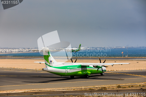 Image of ARECIFE, SPAIN - APRIL, 16 2017: ATR 72 of Binter with the regis