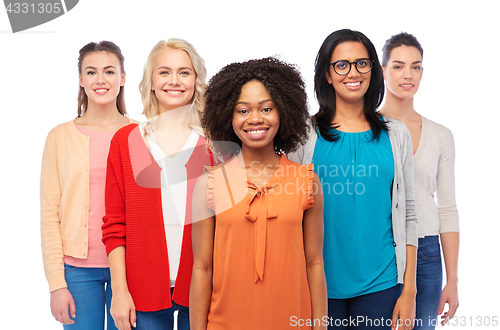 Image of international group of happy smiling women