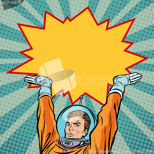 Image of astronaut holding comic bubble