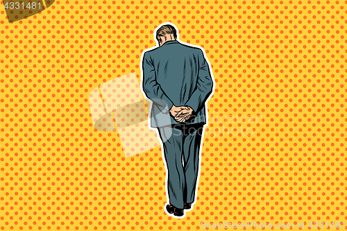 Image of adult man standing with back pop art retro background