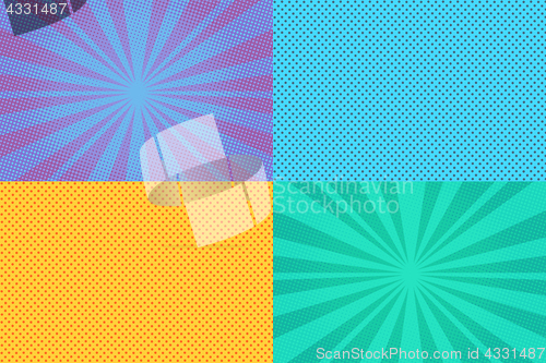 Image of Collection of colored pop art retro backgrounds with halftones