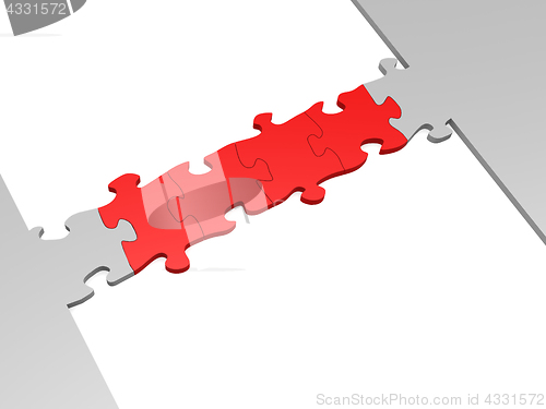 Image of Red puzzle as a bridge with a white parts