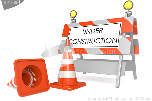 Image of Under construction sign with traffic cones