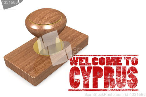 Image of Red rubber stamp with welcome to Cyprus