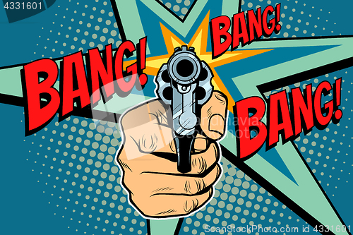 Image of Bang sound of a shot revolver in hand