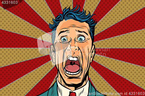 Image of pop art man screams in horror, panic face