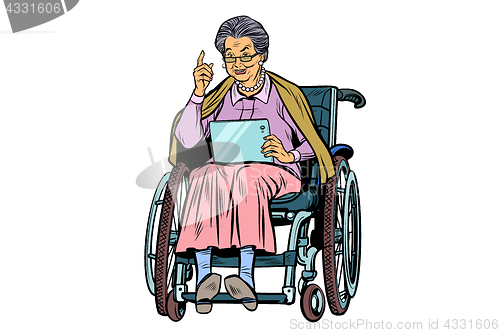 Image of Caucasian elderly woman disabled person in a wheelchair