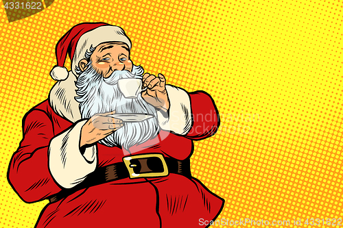 Image of Santa Claus drinking tea or coffee