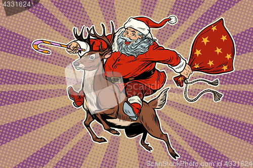 Image of Santa Claus rides on deer