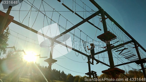 Image of Unidentifiable boy climbing in high rope park