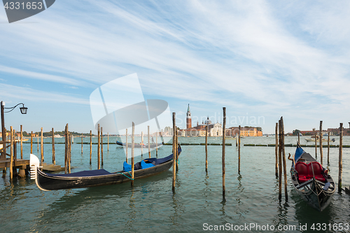 Image of Gondolas moored in Venice, Italy