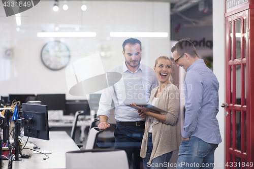 Image of Business team Working With laptop in creative office