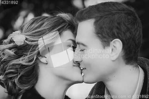 Image of Monochrome Portrait Of Kissing Couple