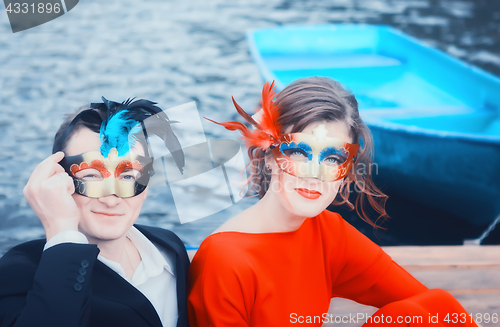 Image of Beautiful Couple In Masquerade Masks