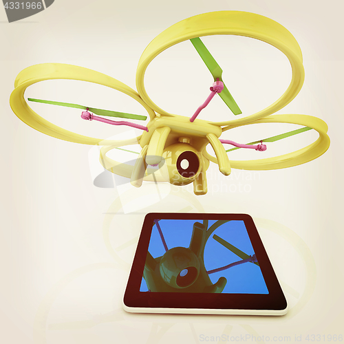 Image of Drone with tablet pc. Vintage style.