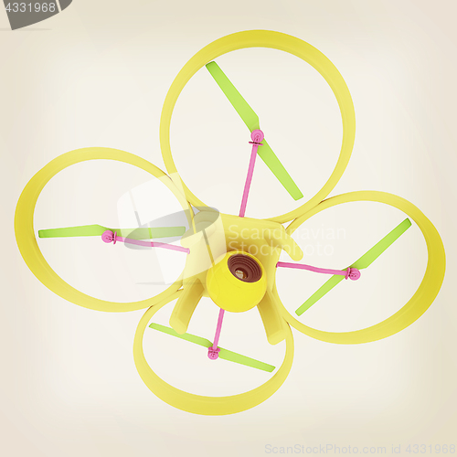 Image of Drone, quadrocopter, with photo camera flying. 3d render. Vintag