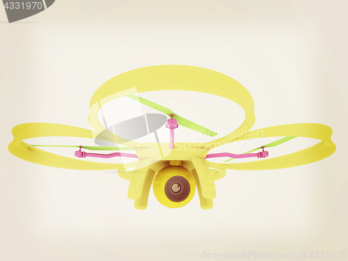 Image of Drone, quadrocopter, with photo camera flying. 3d render. Vintag