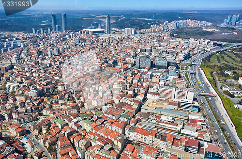 Image of Istanbul, Turkey - 3 April, 2017: Arial view Levent Business District.