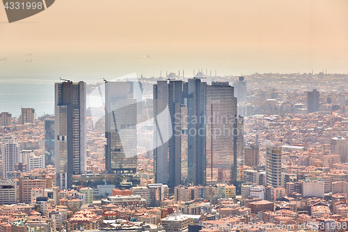 Image of Urban landscape of European side of Istanbul and Bosphorus Strait on a horizon. Modern part of city with business towers of international corporations, skyscrapers and shopping malls of the city. Shoo