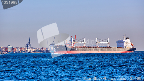 Image of Blue Tanker Ship Passing in Bosphorus Strait