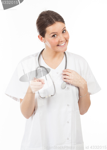 Image of young smiling woman doctor or nurse