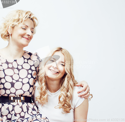 Image of mother with daughter together posing happy smiling isolated on white background with copyspace, lifestyle people concept 