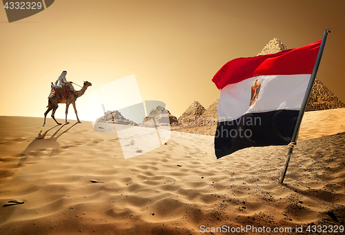 Image of Flag pyramids in desert