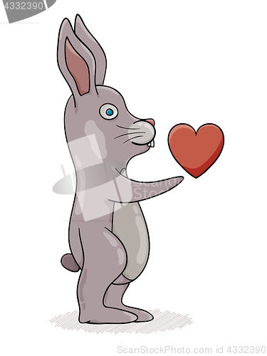 Image of Rabbit with hand stretched out with red heart.