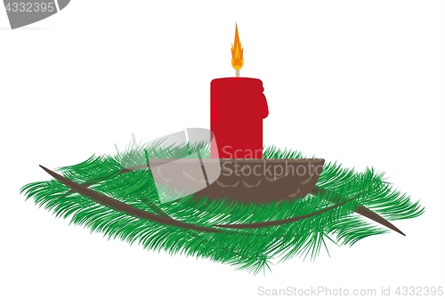 Image of christmas candle and tree branches.