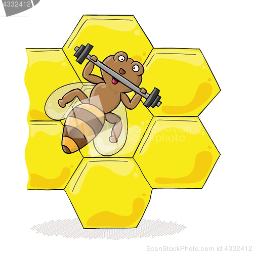 Image of bee with dumbbell