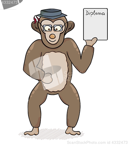 Image of clever monkey with diploma