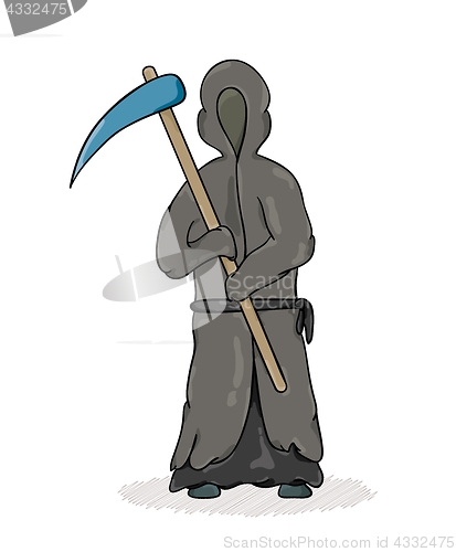 Image of death reaper with dark robe and hood and scythe