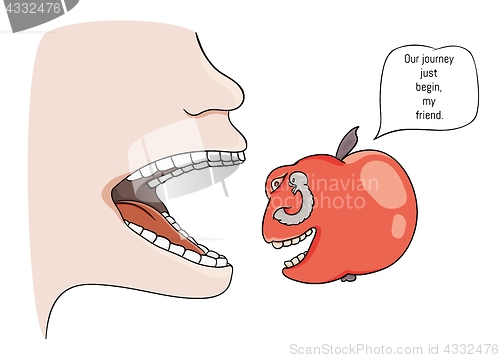 Image of man trying to eat apple