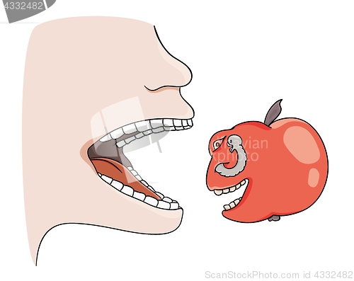 Image of man trying to eat apple