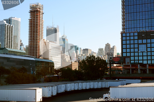 Image of Cityscape of Manhattan with tower blocks and Javits Convention C