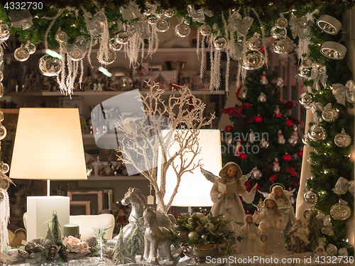 Image of Christmas shop-window decoration with traditional porcelain figu