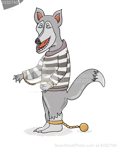 Image of wolf with chains in striped shirt