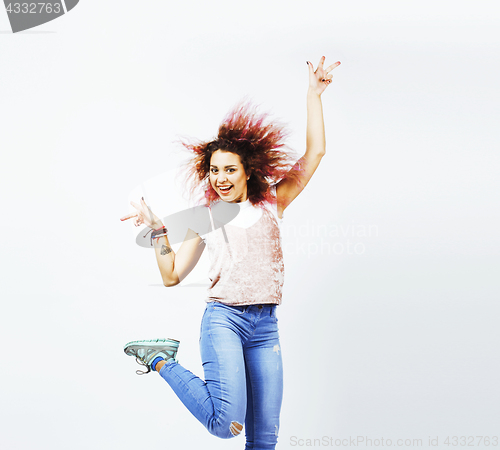 Image of young cute mixed races girl teenage posing cheerfull on white background isolated, happy smiling lifestyle people concept