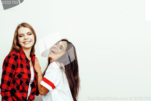 Image of best friends teenage girls together having fun, posing emotional