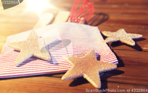 Image of close up of gingerbread and baking kitchenware set