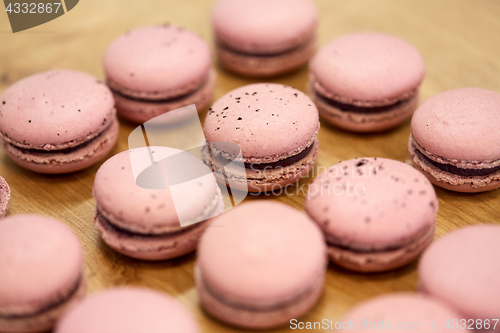 Image of macarons on table at confectionery or bakery