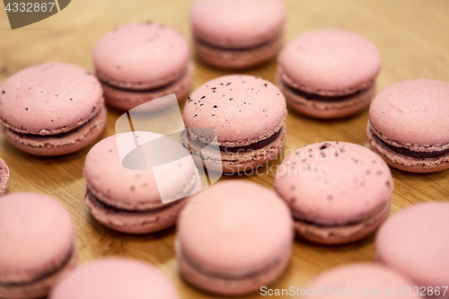 Image of macarons on table at confectionery or bakery