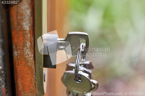 Image of Open garden gate with key