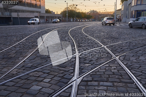 Image of Tram rails old urban street